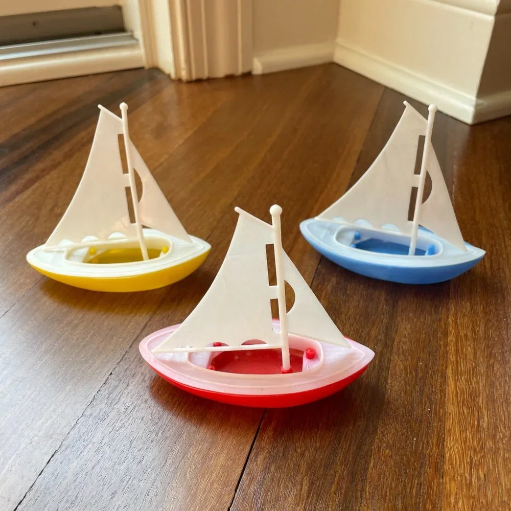 Vintage Regatta of Three (3) Sailboats and Three (3) Fish Cake Toppers